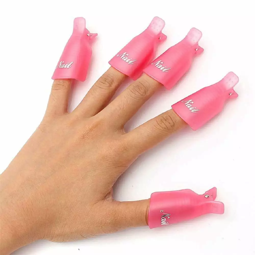 10PC Plastic Acrylic Nail Art Soak Off Cap Clip UV Gel Polish Remover Wrap Tool (Pink)-PINK