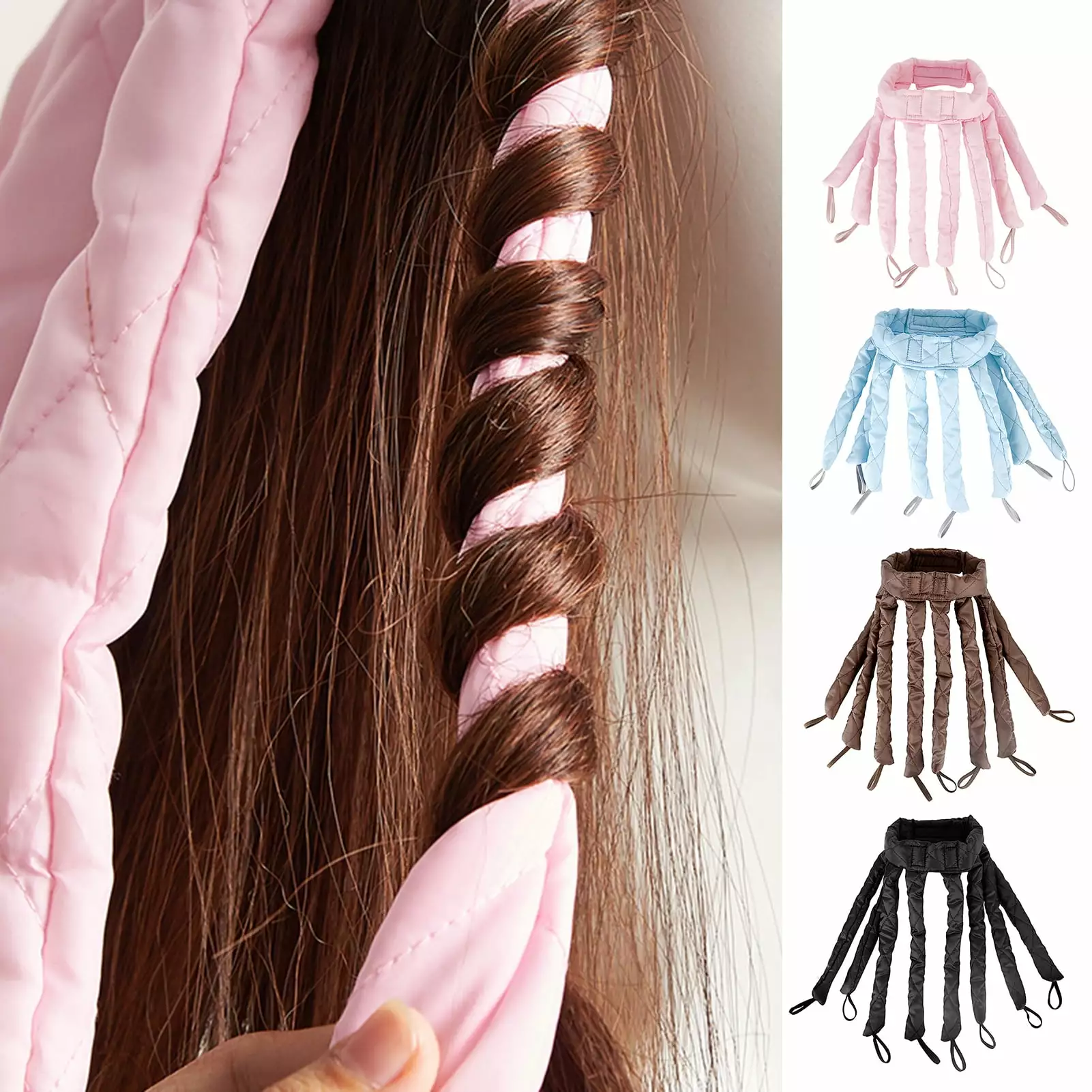 Curling Rod Headband Eight Claws Non-Irritation No Heat Heatless Reusable Curly Hair Lightweight Fastener Tape Hair Curler Curling Rod for Home.B Pink