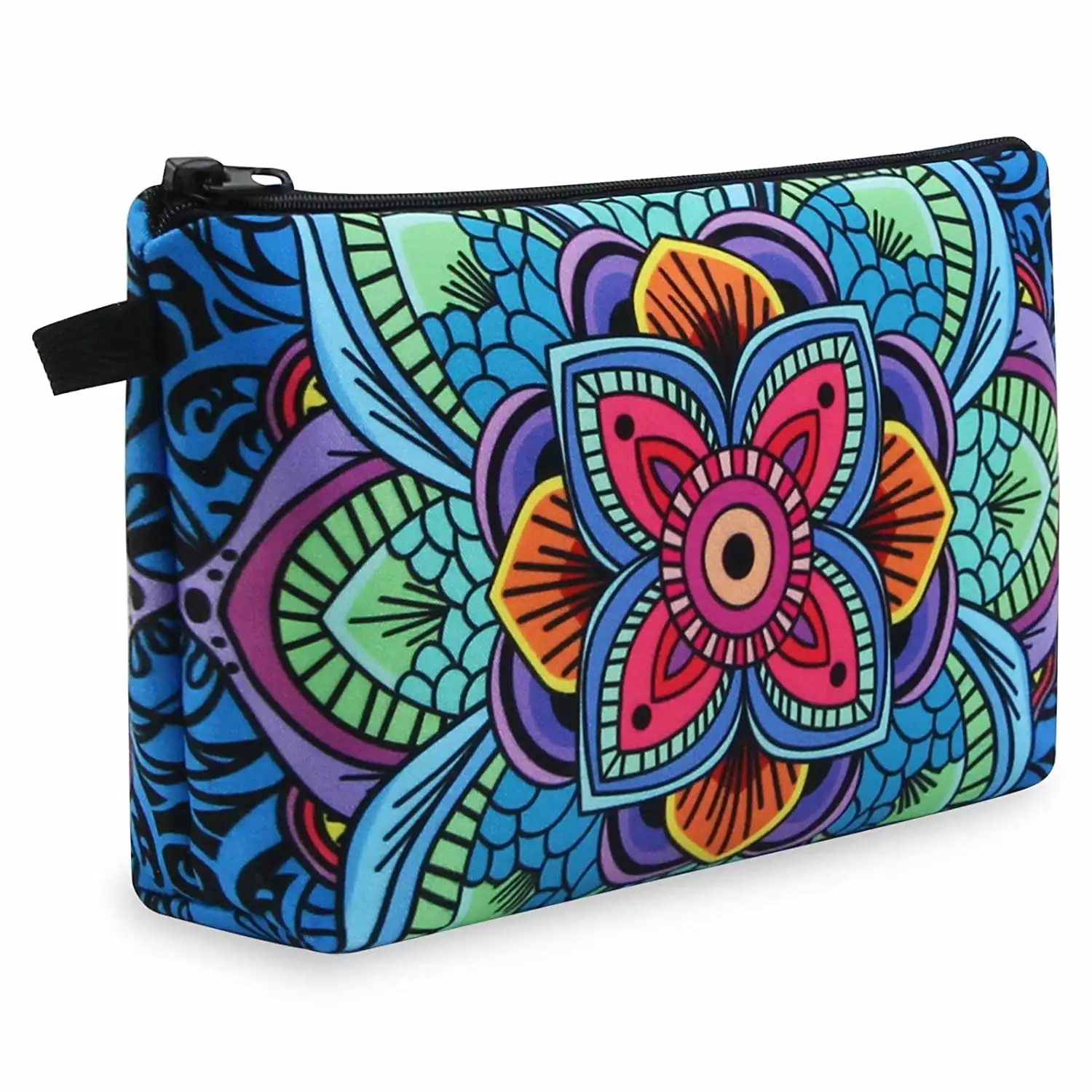 Makeup Bag Portable Travel Cosmetic Bag for Women Flower Patterns Zipper Pouch Sloth Gifts Makeup Pouch for Girls with Black Zipper (dark blue flower)