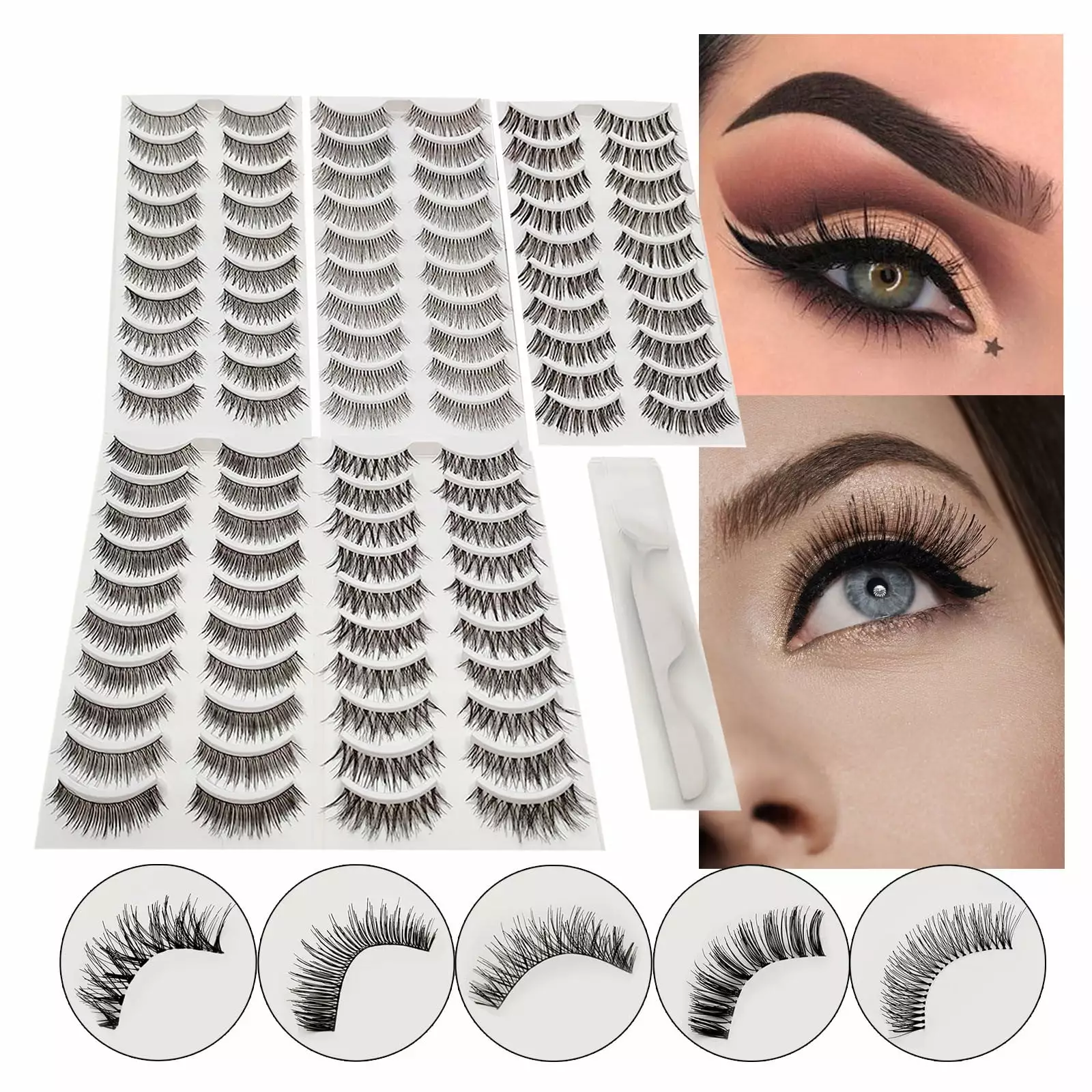 Adpan Clearance! Eyelashes False And Eyelashes Styles Pairs Thick Five Set Handmade of 50 Eyelashes Purely Handmade False Eyelashes*50 Pairs/1 Set