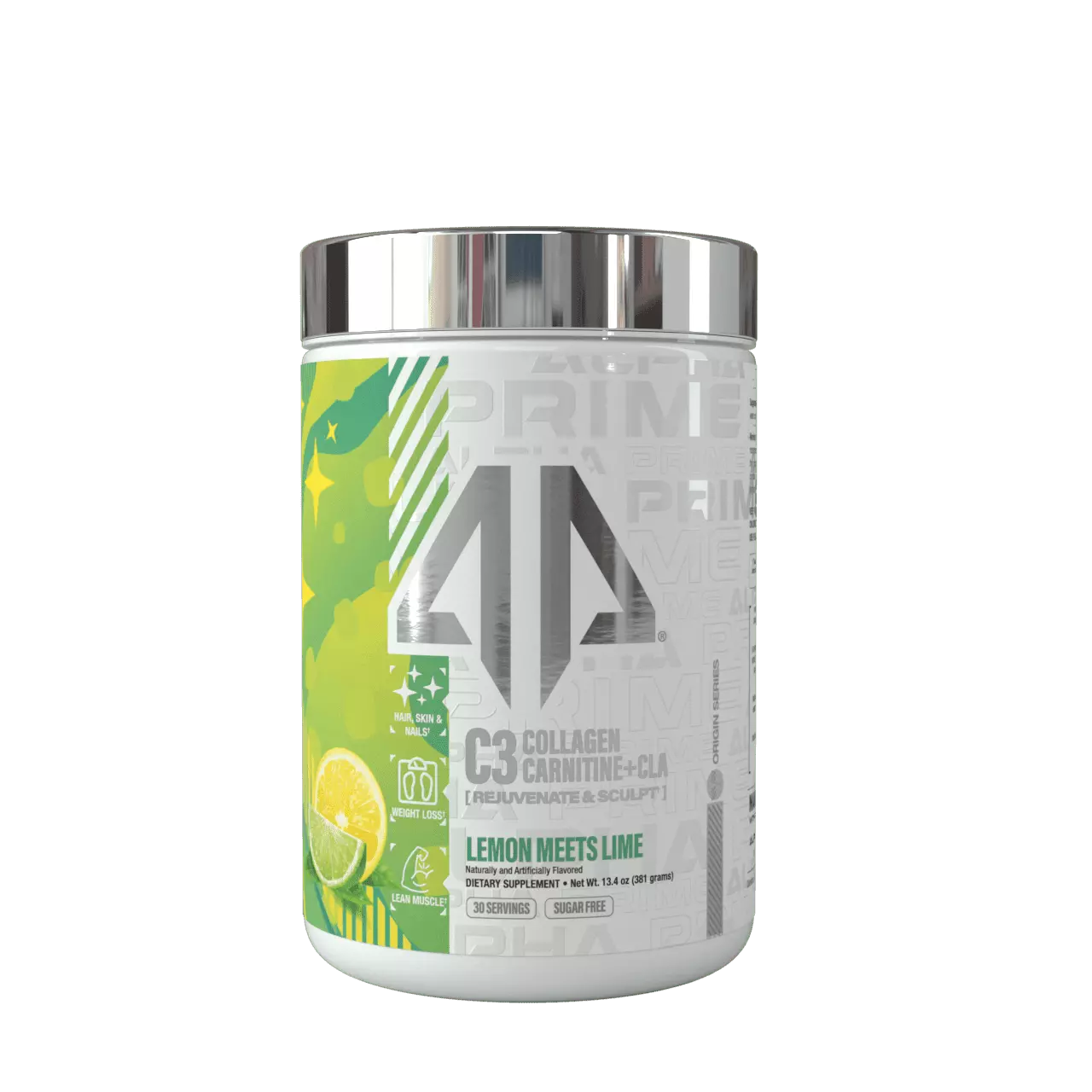 Alpha Prime Supplements C3 Collagen Carnitine + CLA Rejuvenation Complex Powder for Hair. Skin & Nails. Lemon Meets Lime (30 Servings)