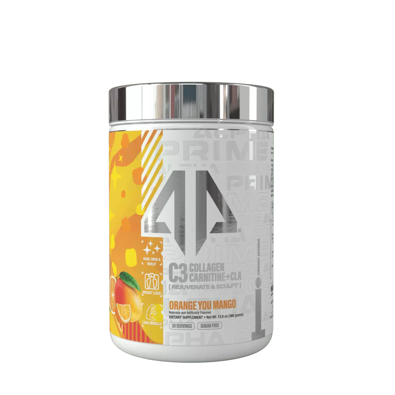 Alpha Prime Supplements C3 Collagen Carnitine + CLA Rejuvenation Complex Powder for Hair. Skin & Nails. Orange You Mango (30 Servings)