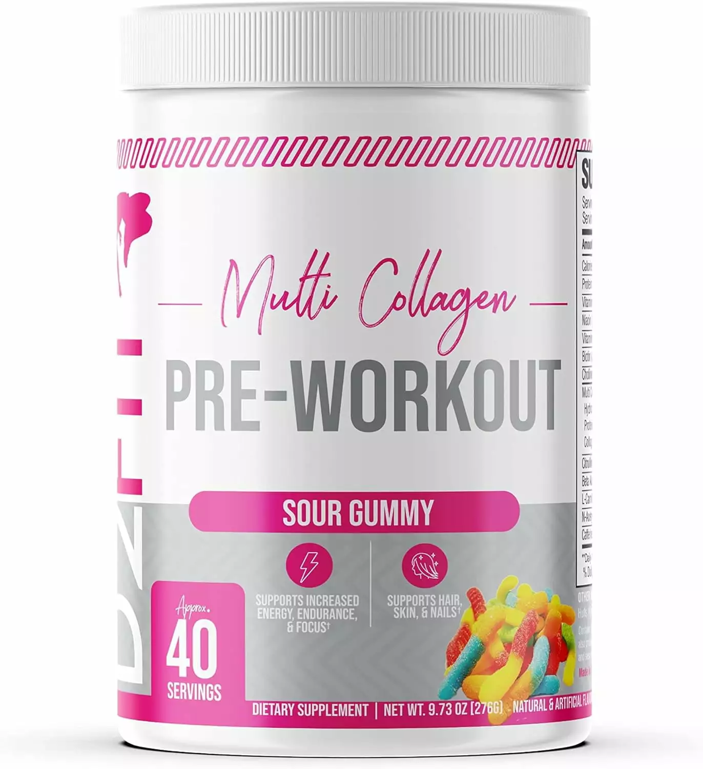 D2Fit (By Jessica Bass) Women's Pre Workout Multi Collagen (2.5g) + Biotin (150mcg) - Supports Healthy Hair. Skin & Nails. Supports Increased Energy. Focus & Endurance - Sour Gummy 9.73 oz (276g)