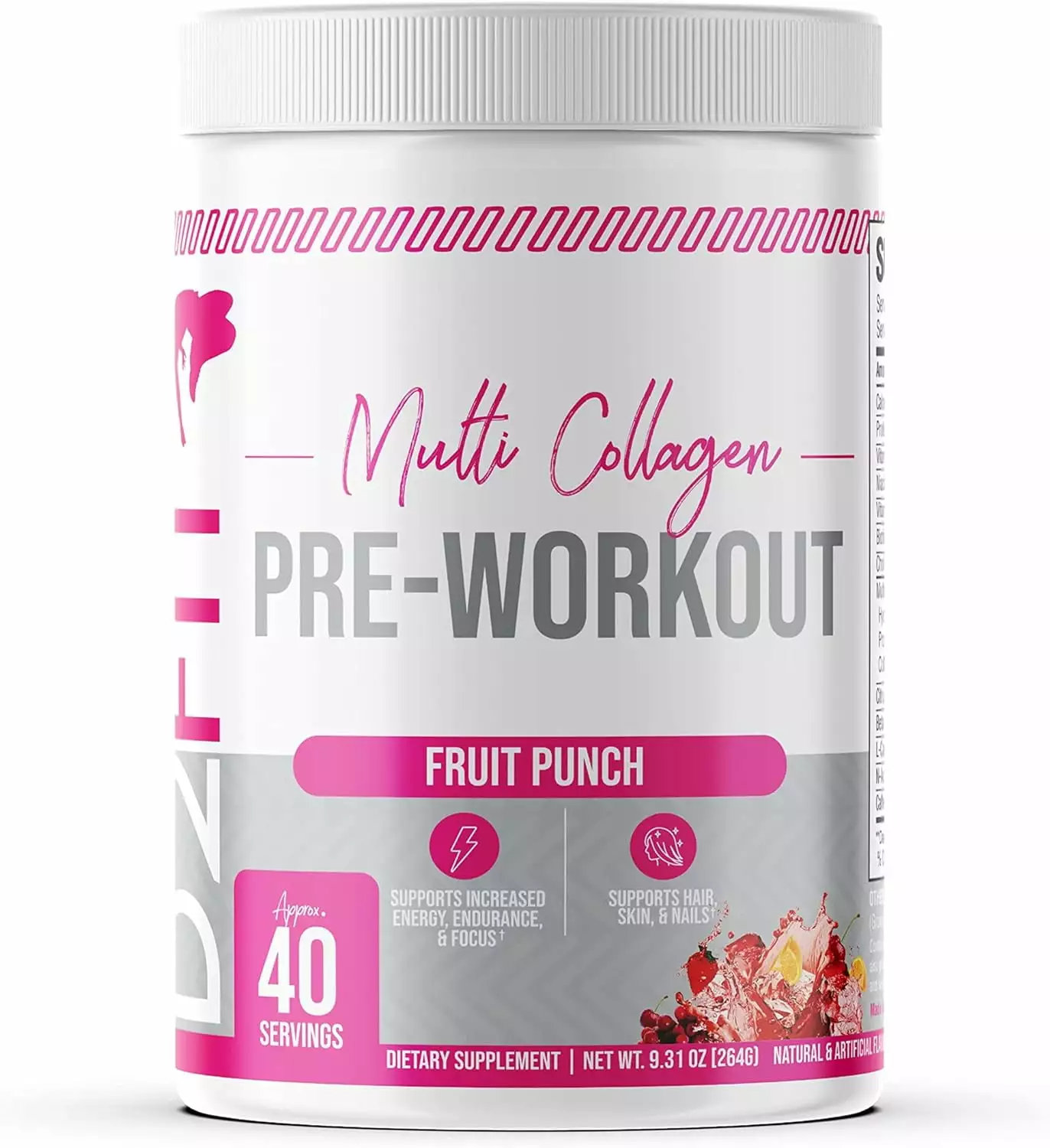 D2Fit (By Jessica Bass) Women's Pre Workout Multi Collagen (2.5g) + Biotin (150mcg) - Supports Healthy Hair. Skin & Nails. Supports Increased Energy. Focus & Endurance - Fruit Punch 9.31 Oz (264g)