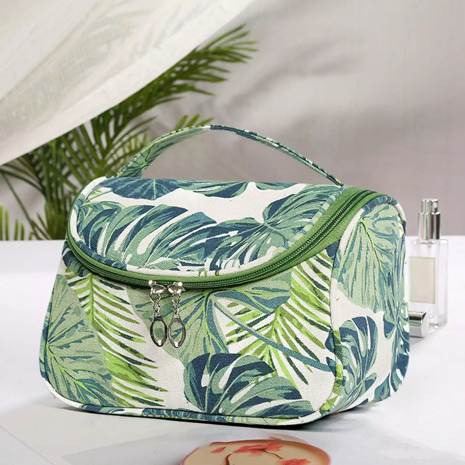 Dgankt Storage Bins Makeup Bag Tropical Canvas Cosmetic Bags Travel Toiletries Storage Pouch Purse For Women