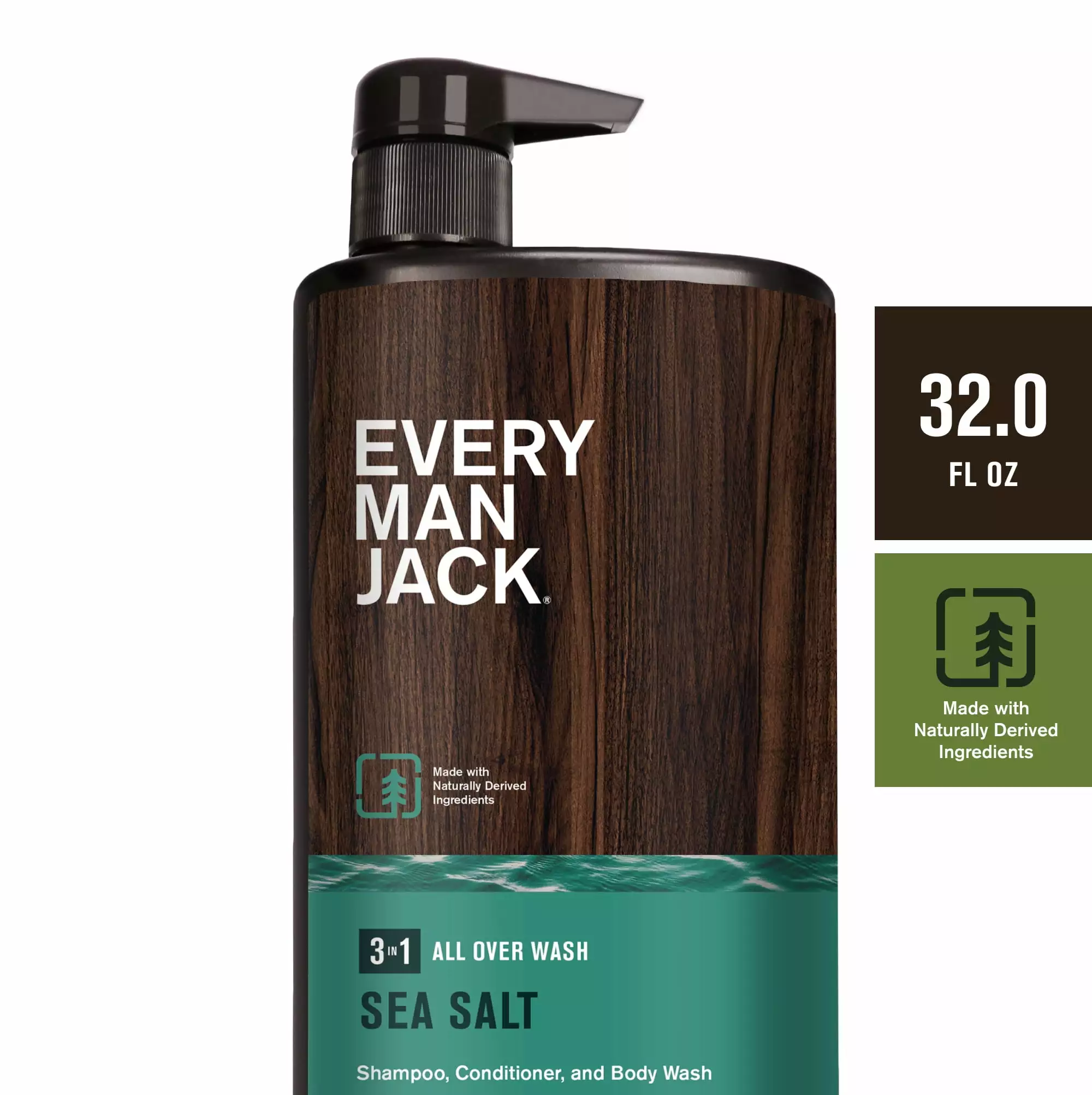 Every Man Jack Sea Salt Men's 3-in-1 All over Wash - Body Wash. Shampoo & Conditioner - 32 oz