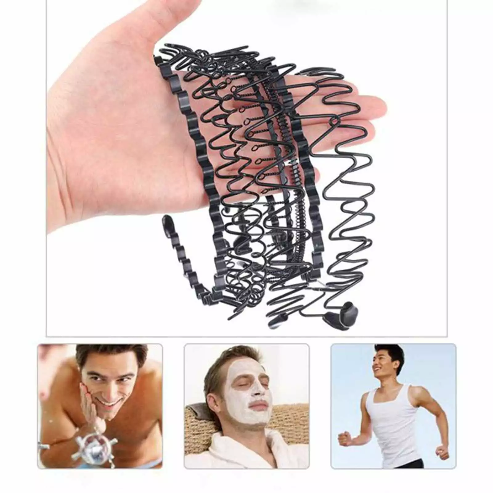 Feiboyy 9Pcs Metal Headbands Unisex Hair Bands Black Wavy Spring Headband Metal Hair Hoop For Women Men