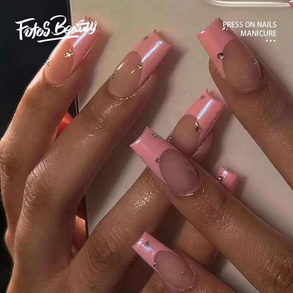 Fofosbeauty 24pcs Press on False Nail Tips Long Coffin Full Cover Fake Nails. Jade Pink Points