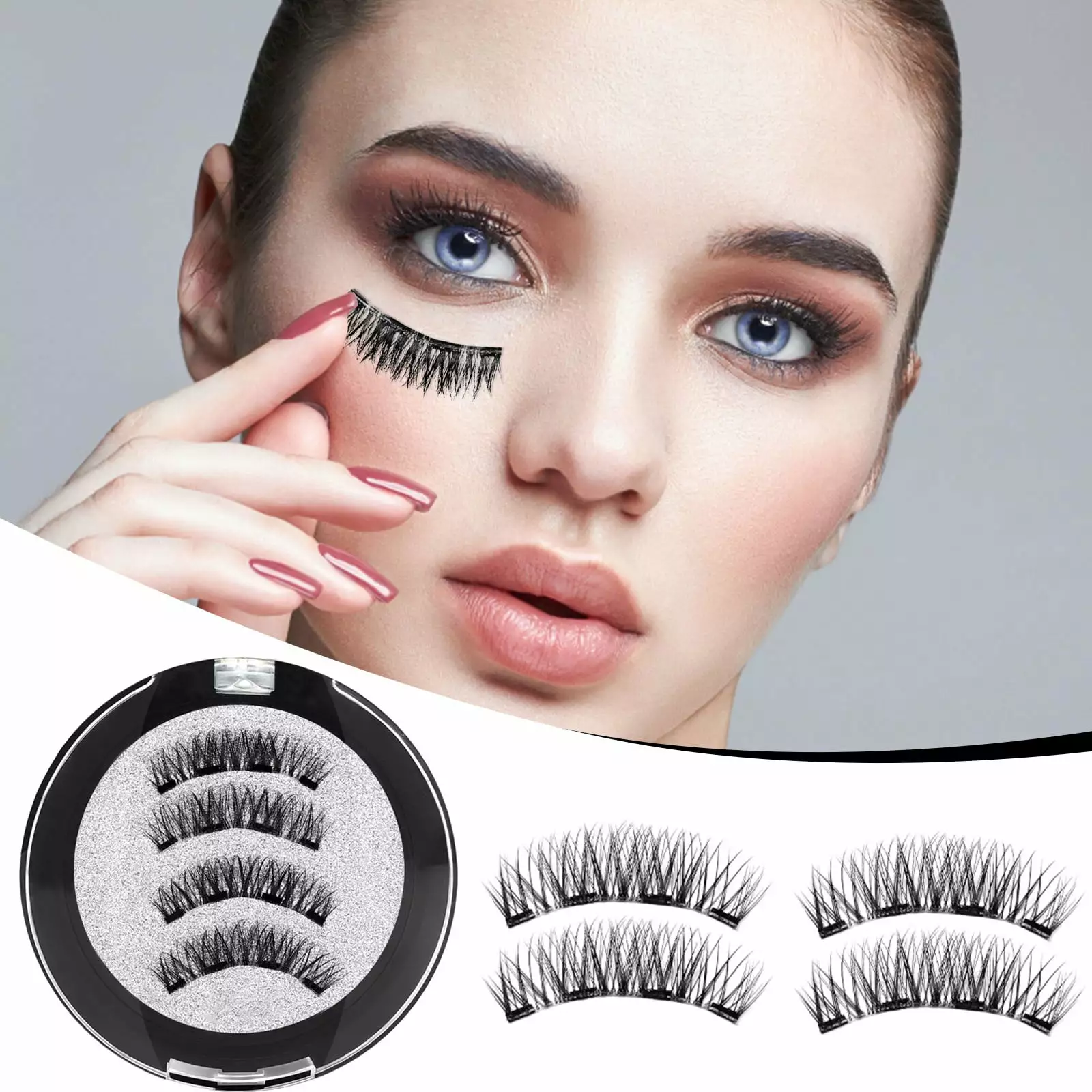 JABUUO Four Magnetic Magnet False Eyelashes Without Glue Natural Models 3D Eye Lashes Magnet Lashes Reusable Self Adhesive Eyelashes With Natural Look No Eyeliner Or Glue Easy To Apply