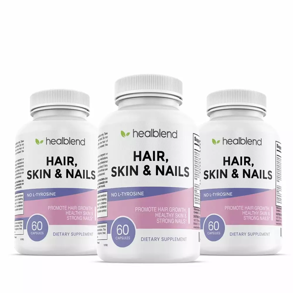 Healblend Hair Skin & Nails Vitamin Supplement - Support Hair Growth. Healthy Skin. Strong Nails with Multivitamin Multimineral for Women & Men 3-Pack