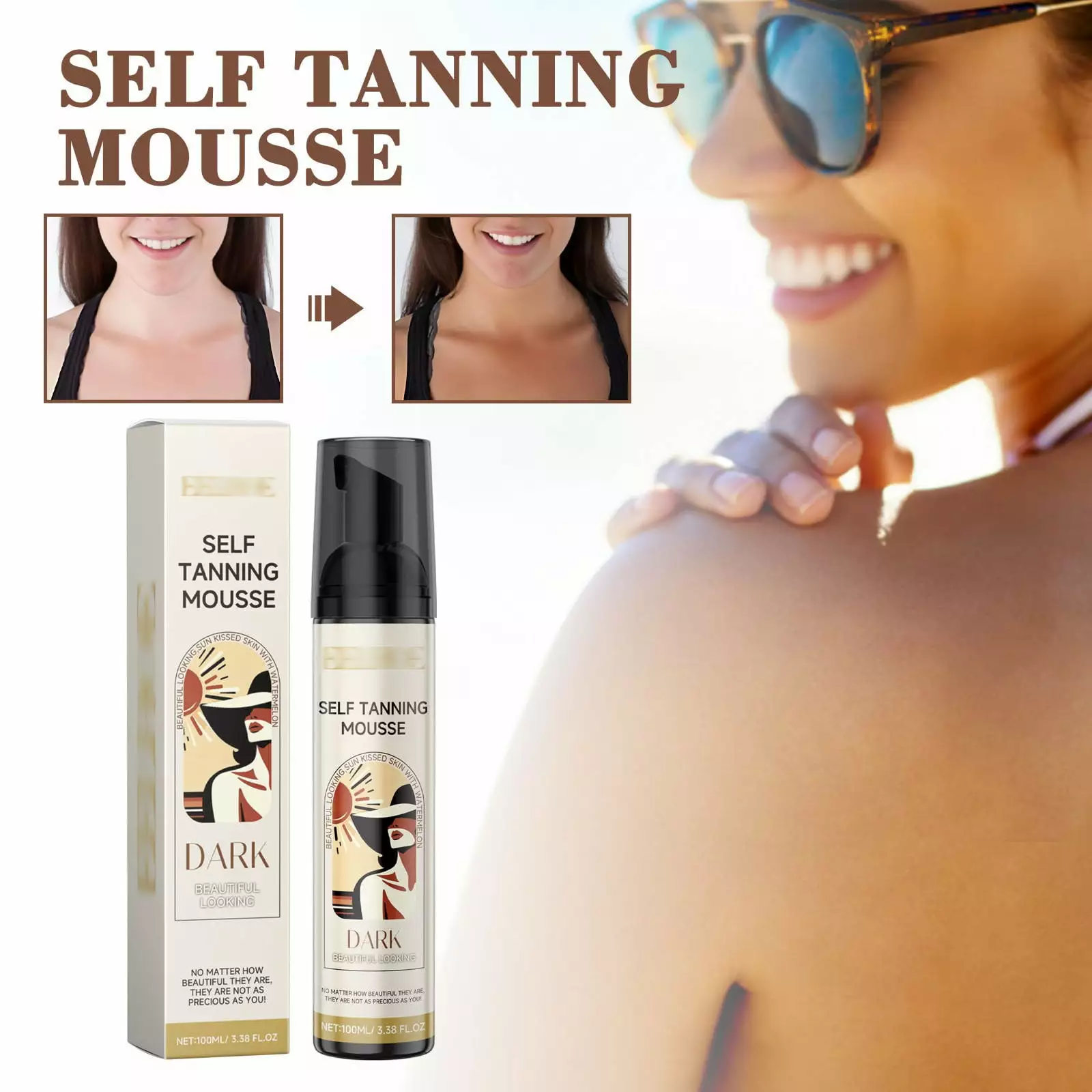 Horplkj on Sale 100ml Self Tanning Sunless Lotion Easy to Use Comfortable on The Skin Small Sunless Tanner for Body Care Khaki