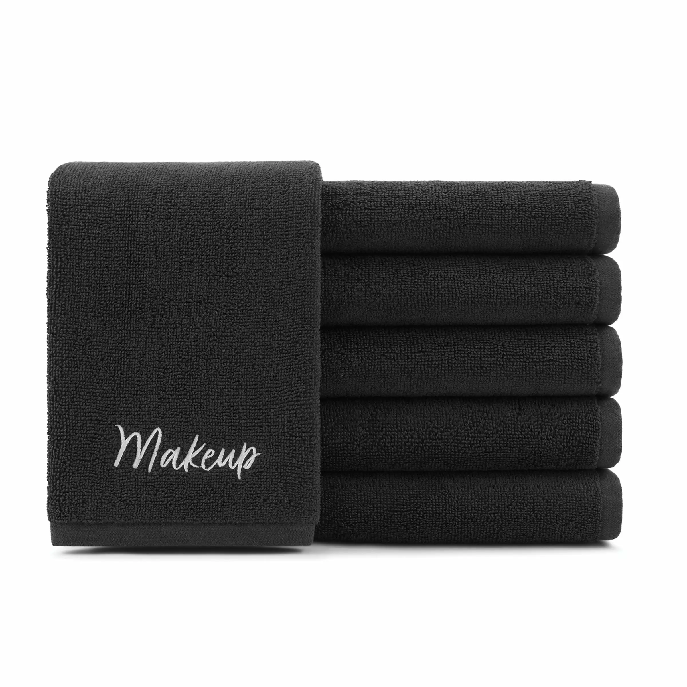 Host & Home Cotton Makeup Removal Cloth With Embroidery (Pack of 6). 13 X 13. Black