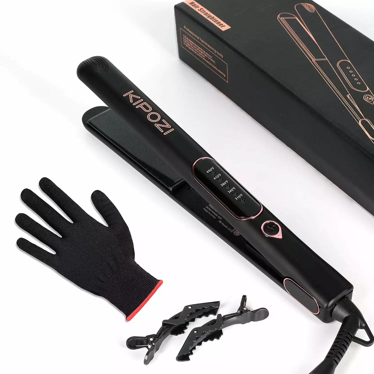 KIPOZI Travel Size Professional 1 Tourmaline & Ceramic 2 In 1 Flat Iron Hair Straightener. Ionic. Black