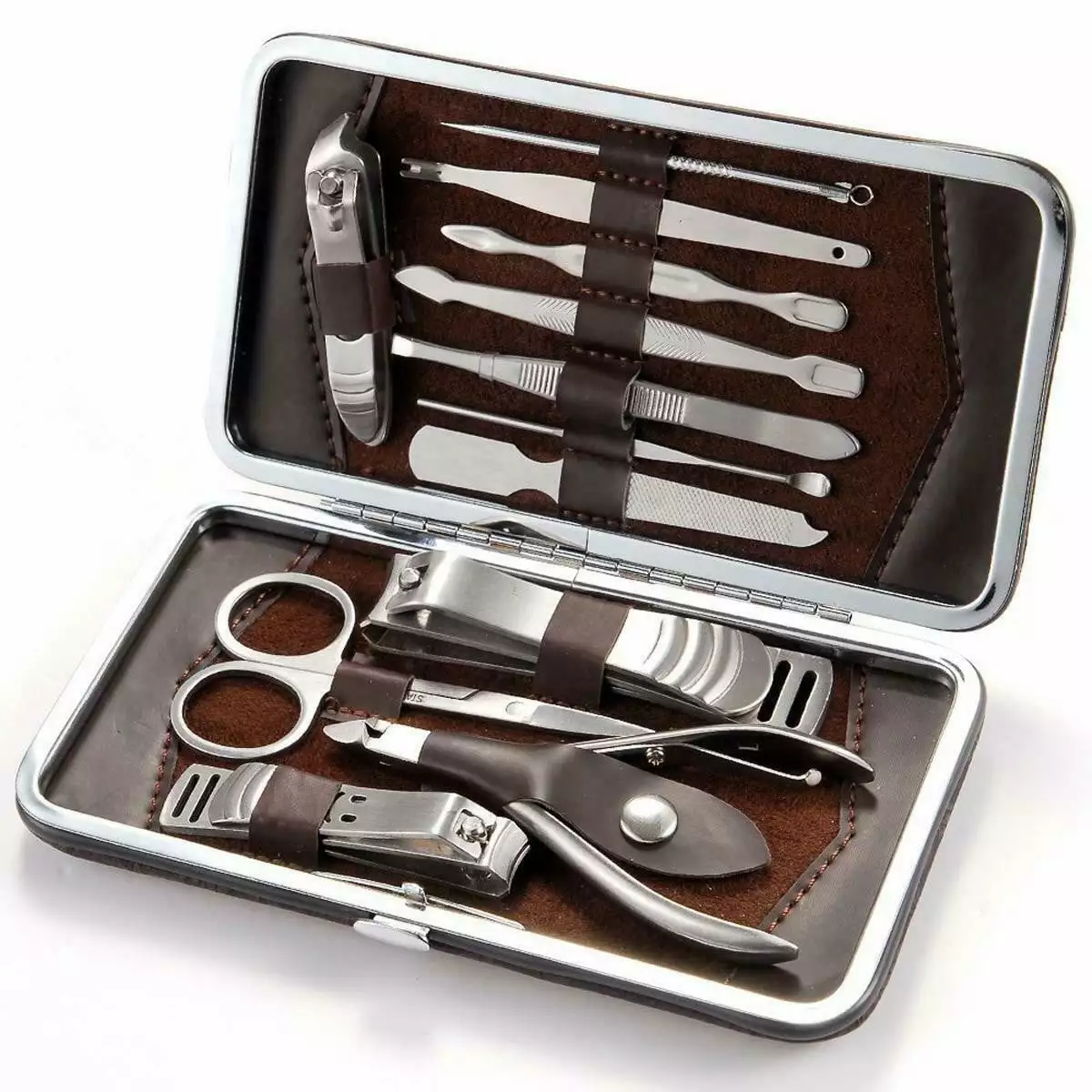 Manicure Pedicure Nail Care Set Cutter Toenail Grooming Cuticle Clippers Kit Gift Case. 12 Piece