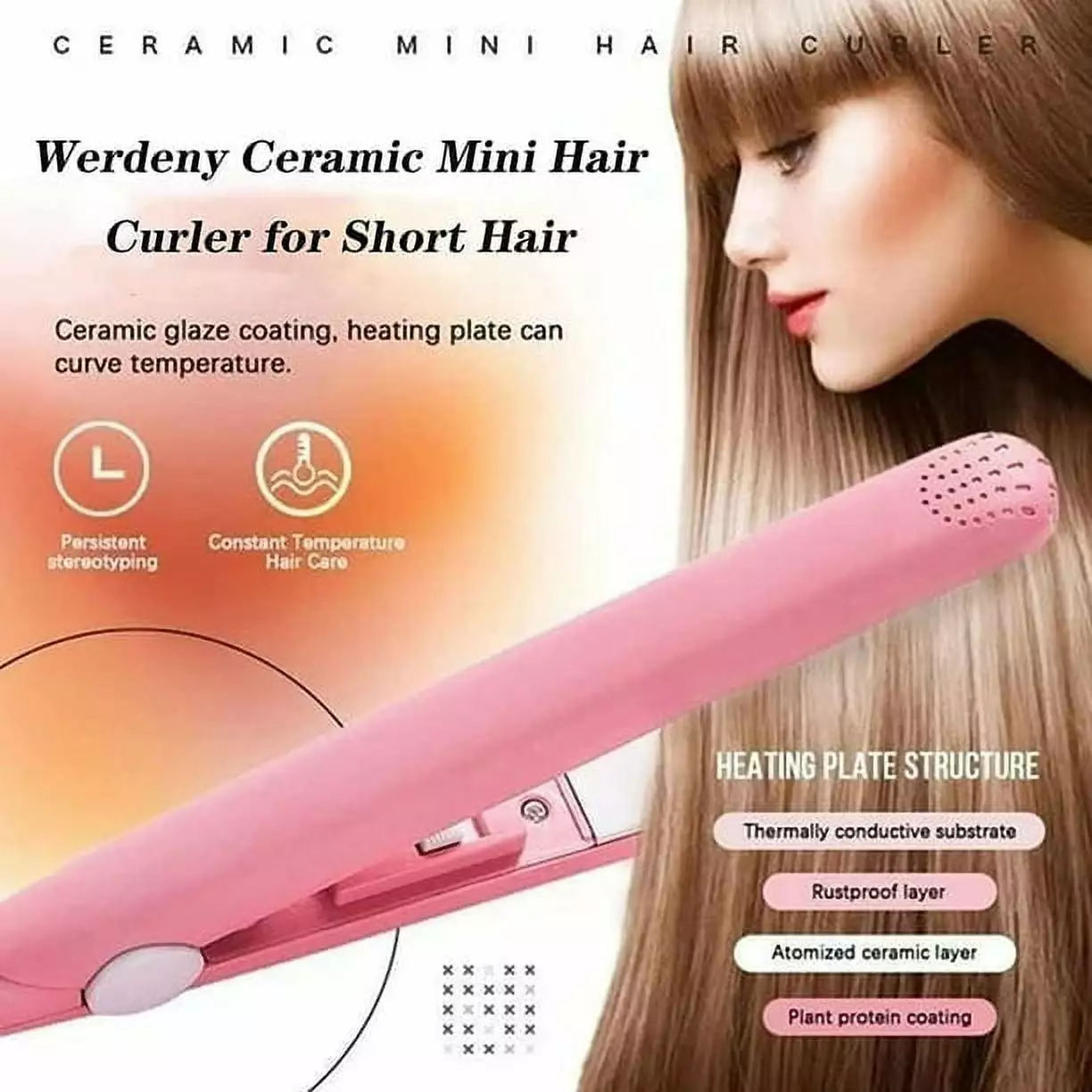 Midewhik Werdeny Ceramic Mini Hair Curler For Short Hair. Werdeny Mini Hair Curler. Ceramic Straightening Corrugated Curling Iron Styling Tools (Pink)