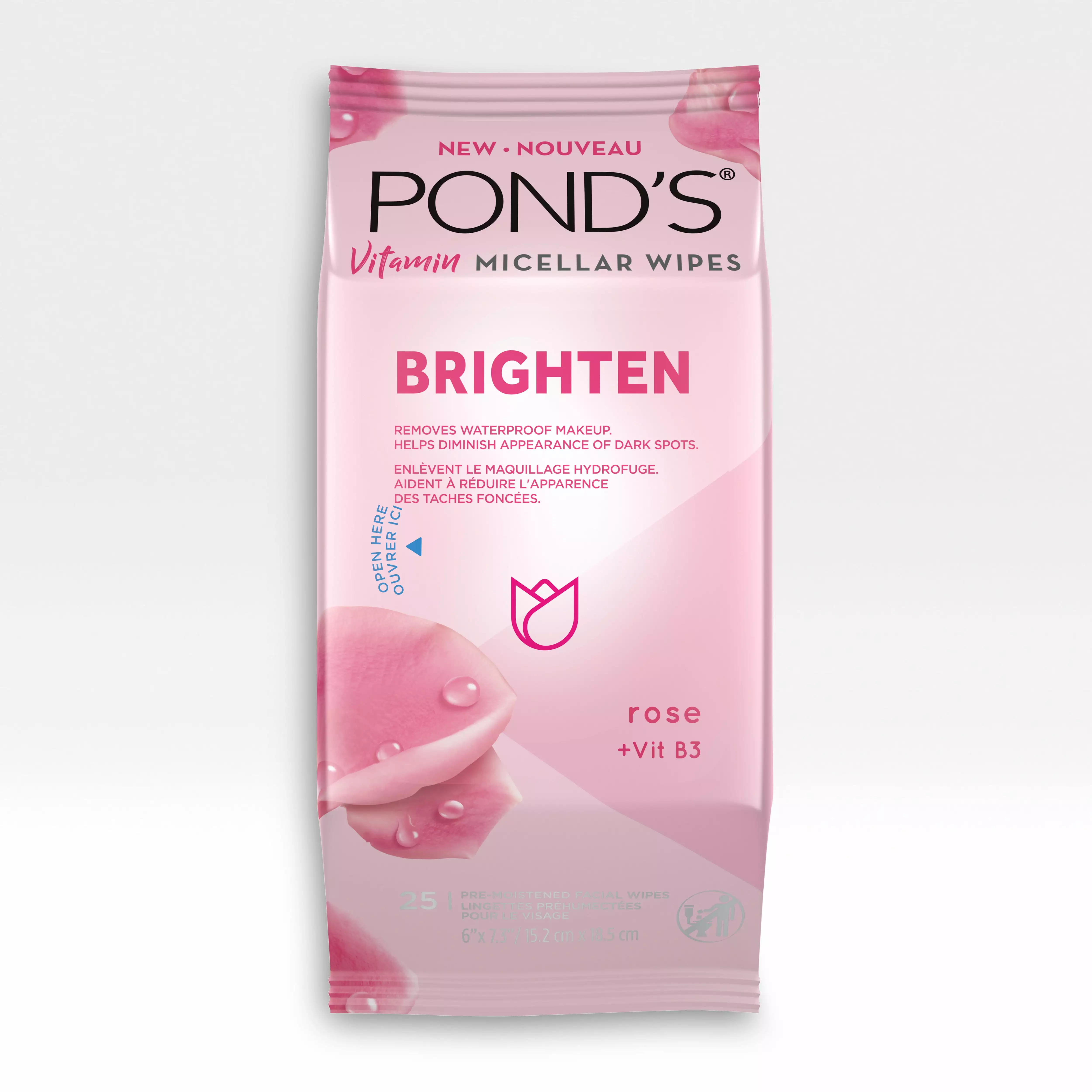 Pond's Vitamin Micellar Wipes Brighten Rose. 25 Wipes