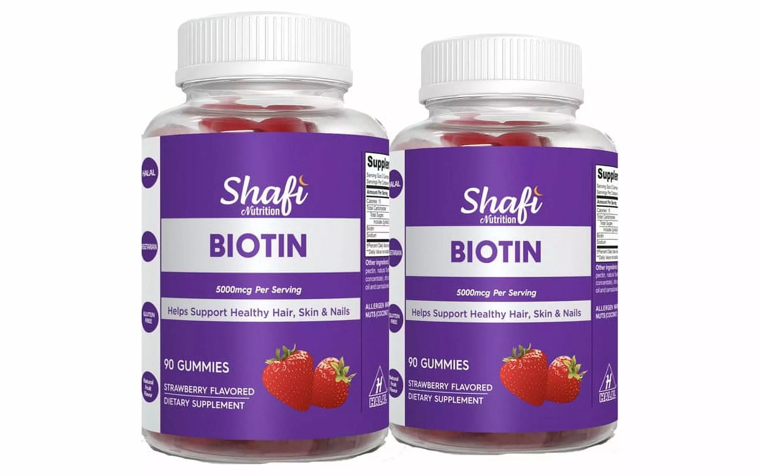 Shafi Nutrition Biotin Certified Halal. Vegetarian. Gluten Free. Helps Support Healthy Hair. Skin & Nails. 180 Vitamin Gummies (2 Pack)