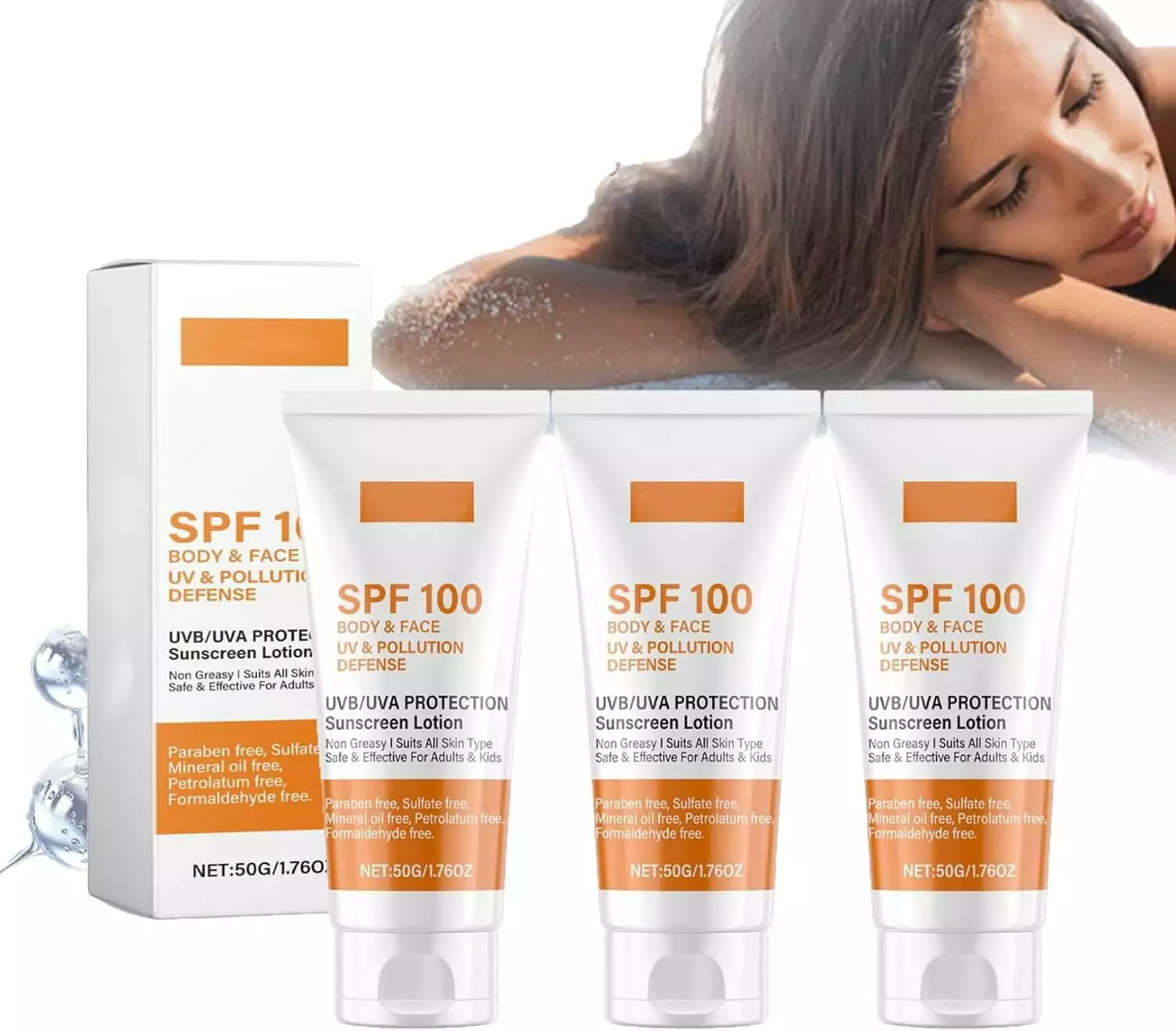 Sun Cream SPF 100. Sunscreen SPF 100. SPF 100+ Sun Cream Sunscreen Cream. Sun Lotion with UVA/UVB Protection. Moisturising. Sunscreen Lotion. Sun Protection Cream SPF 100. Non-Greasy(3pcs)