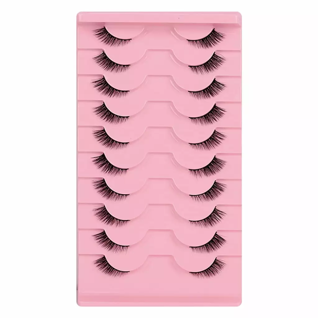 TINYSOME 10 Pairs Half Lashes Mink Natural Cat Eye Wispy False Eyelashes Volume Strip