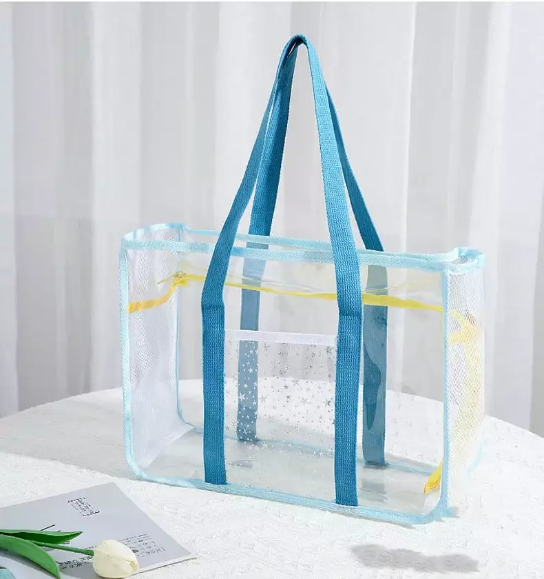 TUTUnaumb Handbag Women's PVC Transparent Travel Bag Storage Bag Convenient Swimming Bag Outdoor Beach Bag Clear Makeup Cosmetic Toiletry Organizer Bag Clear Plastic Tote Bags-Blue