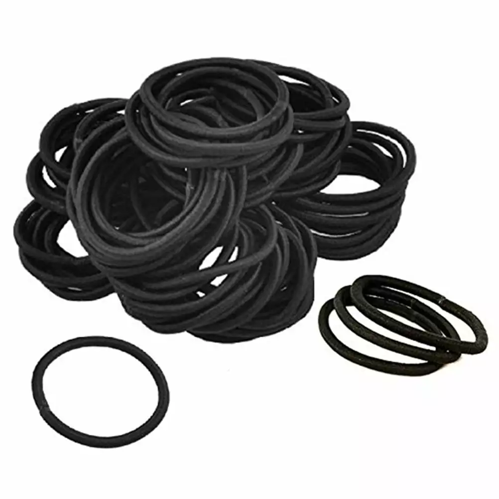 100pcs Round Hair Ties Elastics No Metal Superior Hold for All Hair Types Durable Strong (Black)