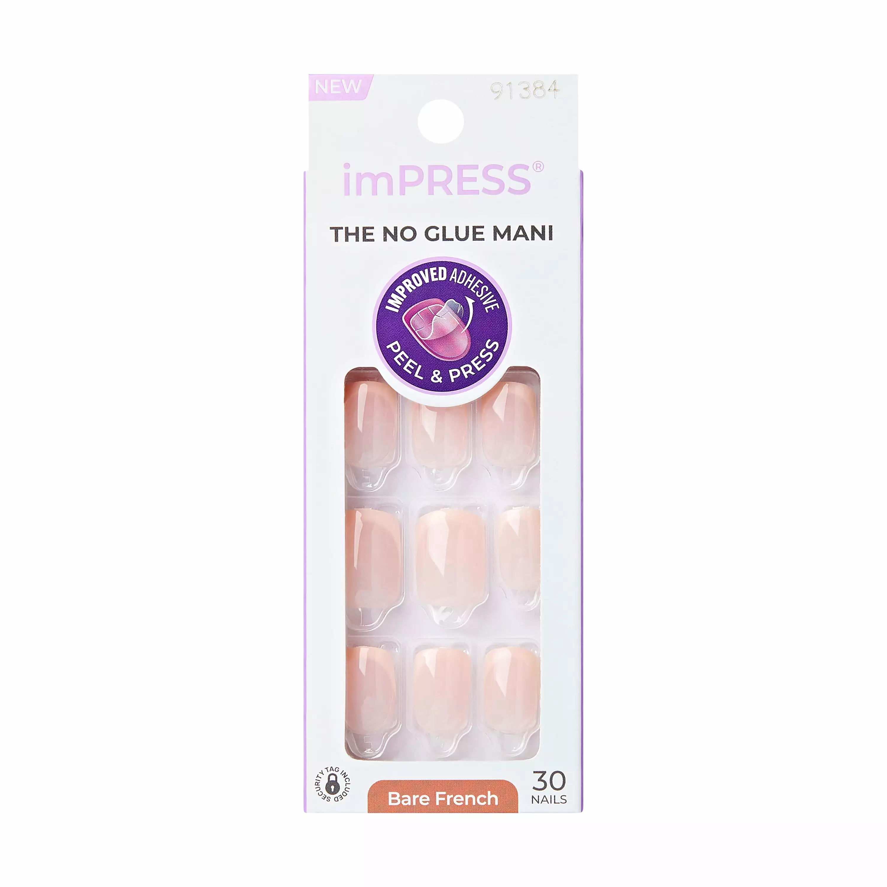 imPRESS French Press-On Nails. Ace. White. Medium Length. Almond Shape. 30 ct.